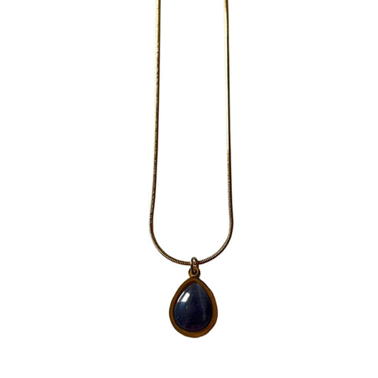 Teardrop Pendant Necklace, Gold Chain with Navy Blue Stone, 24 cm, Women's Fashion Jewelry, Anti Tarnish, Water Resistant, Lightweight, Gift Packaged