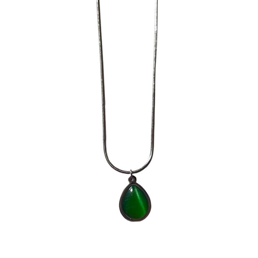 Teardrop Pendant Necklace, Green Crystal Stone, Silver Chain, Classic for Women, Anti Tarnish, Water Resistant, Lightweight, Gift Packaged