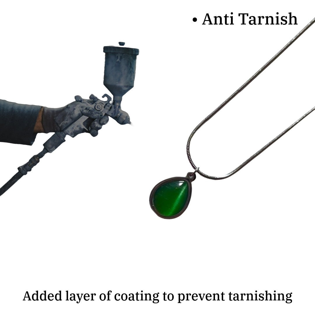 Teardrop Pendant Necklace, Green Crystal Stone, Silver Chain, Classic for Women, Anti Tarnish, Water Resistant, Lightweight, Gift Packaged