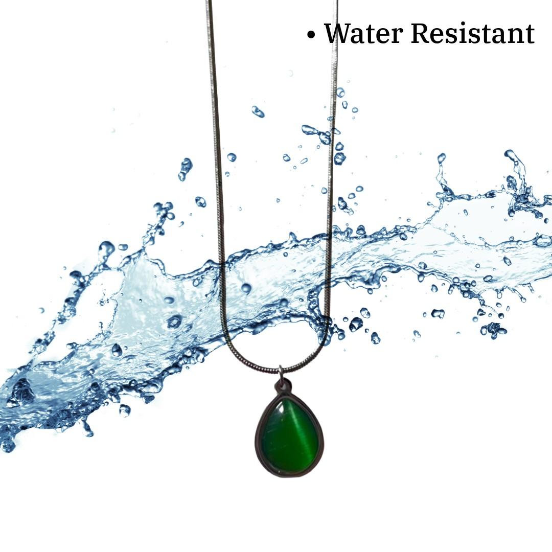 Teardrop Pendant Necklace, Green Crystal Stone, Silver Chain, Classic for Women, Anti Tarnish, Water Resistant, Lightweight, Gift Packaged