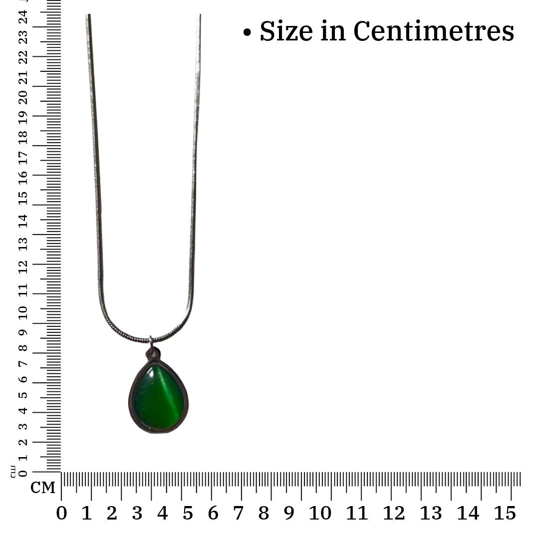 Teardrop Pendant Necklace, Green Crystal Stone, Silver Chain, Classic for Women, Anti Tarnish, Water Resistant, Lightweight, Gift Packaged