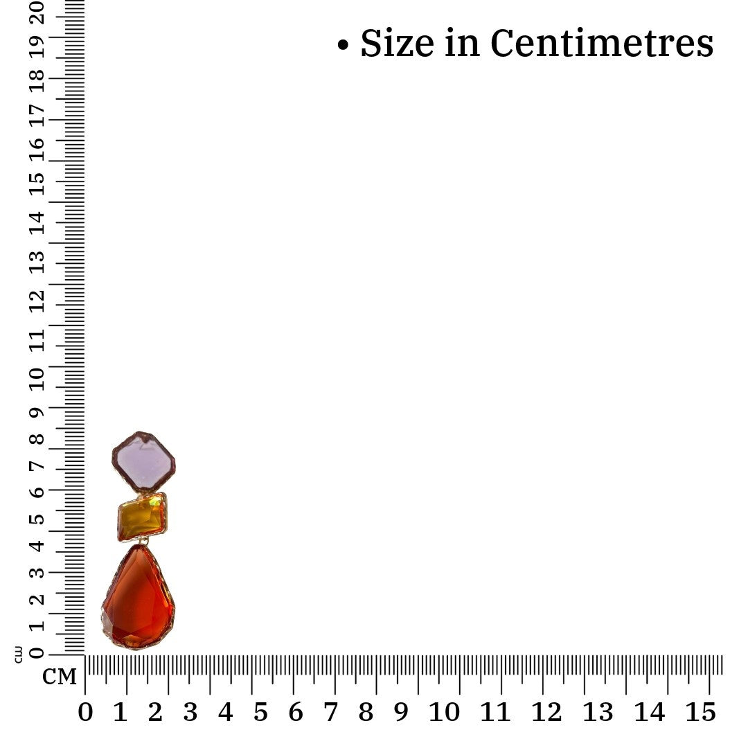 Triple Crystal Drop Earrings, Purple, Amber, Red Geometric Stones, 8 cm, Gold-Plated, Dangle Style, Women's Fashion Jewelry, Anti Tarnish, Gift Packaged