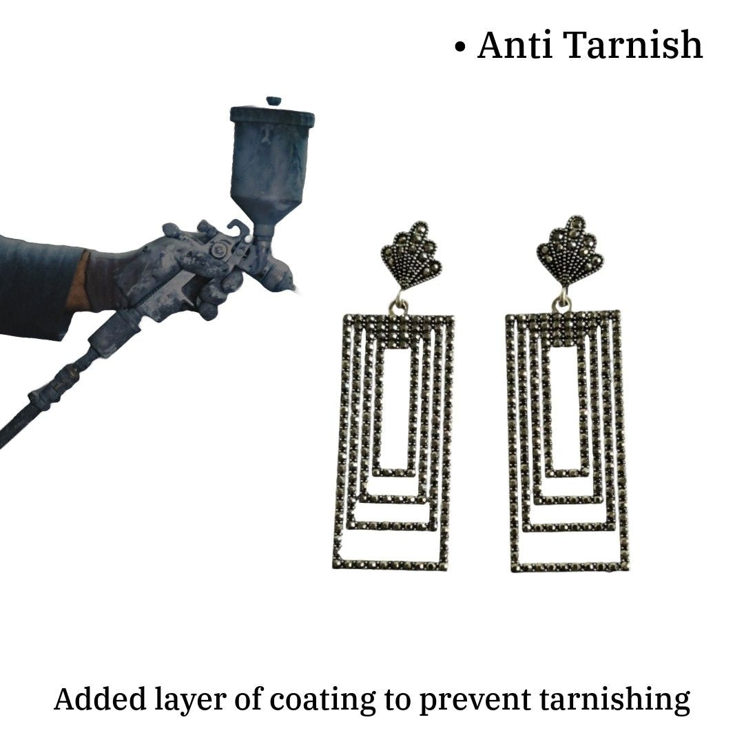 Vintage Art Deco Dangle Earrings For Women | Crown Top | 6.5 cm | Crystal Rhinestone Geometric Design | Gold-Plated | Anti Tarnish | Water Resistant | Lightweight | Gift Packaged