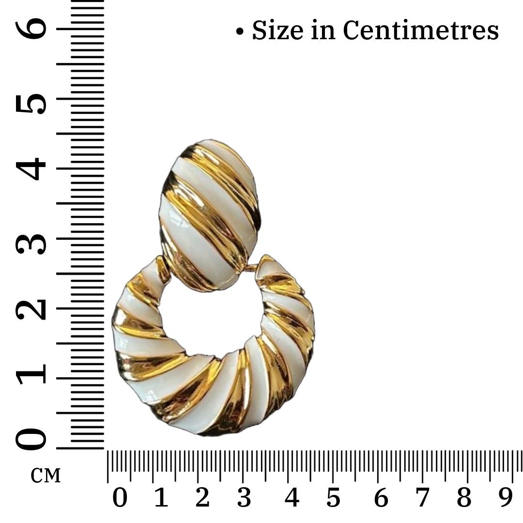 Vintage Style Dangle Earrings For Women | 4.5 cm | White Enamel and Gold-Plated | Twisted Design | Anti Tarnish | Water Resistant | Western Style | Gift Packaged