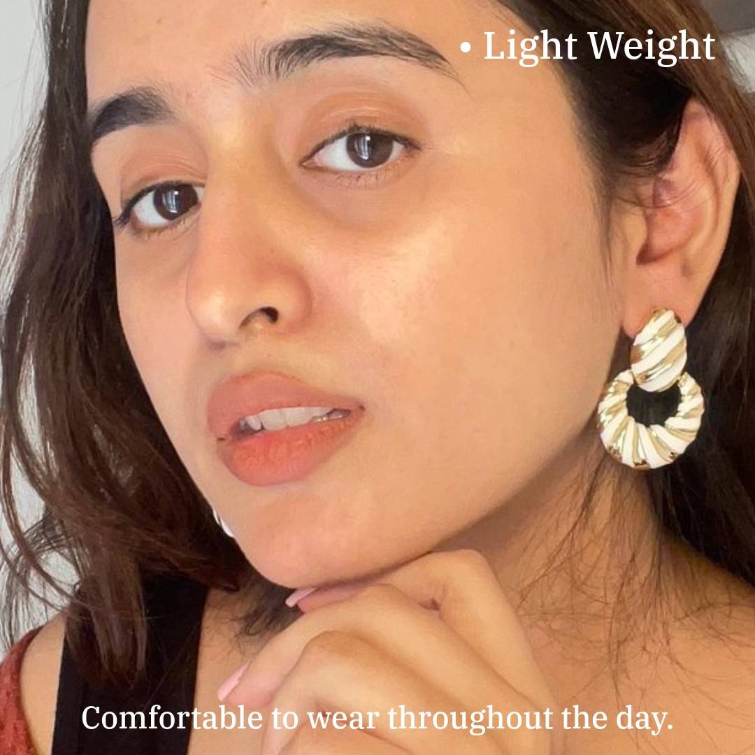 Vintage Style Dangle Earrings For Women | 4.5 cm | White Enamel and Gold-Plated | Twisted Design | Anti Tarnish | Water Resistant | Western Style | Gift Packaged