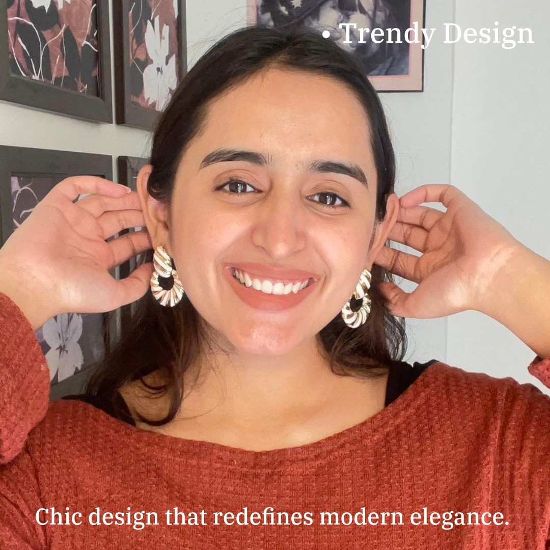 Vintage Style Dangle Earrings For Women | 4.5 cm | White Enamel and Gold-Plated | Twisted Design | Anti Tarnish | Water Resistant | Western Style | Gift Packaged