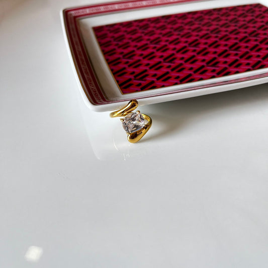 Jewellery Hat Gold-Plated Ring with Marquise Cut Crystal Stone, Modern Twist Design, Adjustable Ring, Anti Tarnish, Water Resistant, Lightweight, Gift Packaged