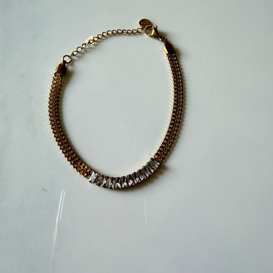 Stylish Chain Bracelet for Women, Bronze Tone with Crystal Embellishments, 7.0 cm, Anti Tarnish, Water Resistant, Lightweight, Gift Packaged