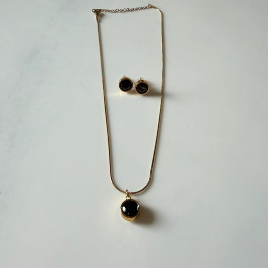 Black Pendant Necklace and Earrings Set for Women, Circular Design, Anti Tarnish, Water Resistant, Lightweight, Gift Packaged