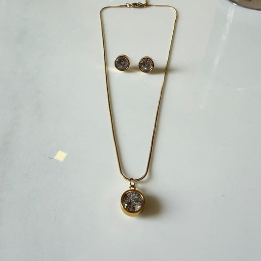 Gold Plated Necklace and Earring Set for Women, Crystal Pendant Jewelry Set, Anti Tarnish, Water Resistant, Lightweight, Gift Packaged