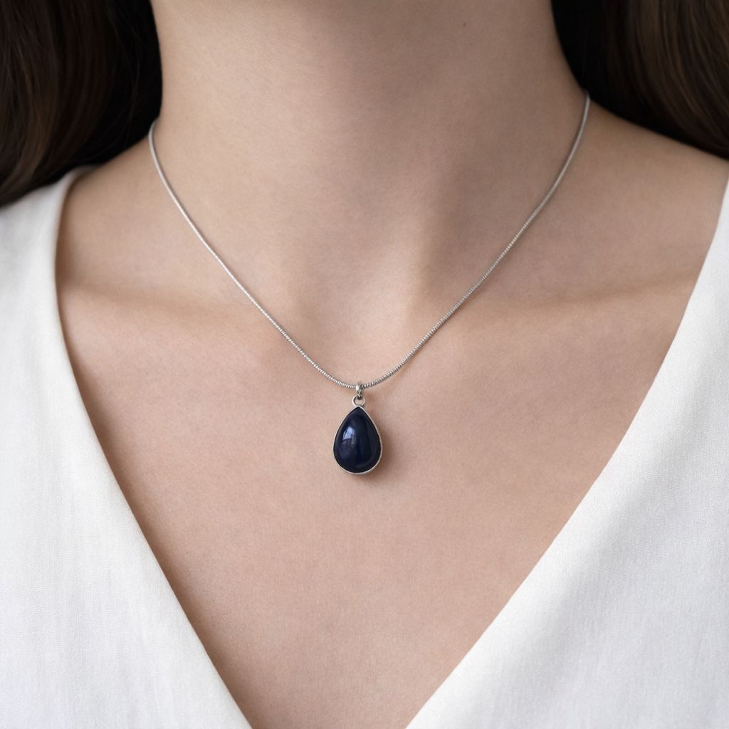 Teardrop Pendant Necklace, Black Crystal, Silver Chain, 24 cm, Classic Style for Women, Anti Tarnish, Water Resistant, Lightweight, Gift Packaged