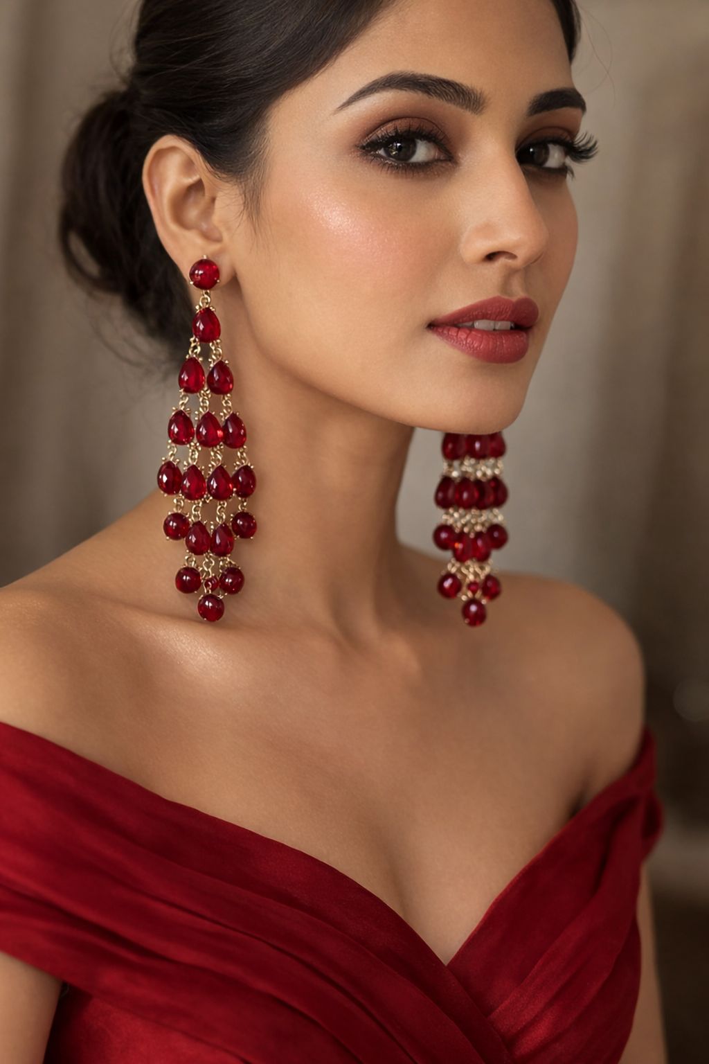 Crystal Drop Dangle Earrings, 12 cm, Red Teardrop Design, Long Statement Style, Anti Tarnish, Water Resistant, Lightweight, Gift Packaged