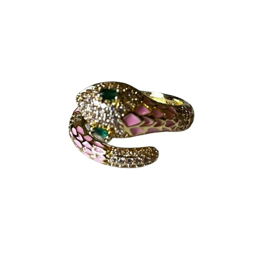 Women's Ring with Crystal Accents, Pink and Gold Plated, Fashion Statement Jewelry, Anti Tarnish, Water Resistant, Lightweight, Gift Packaged